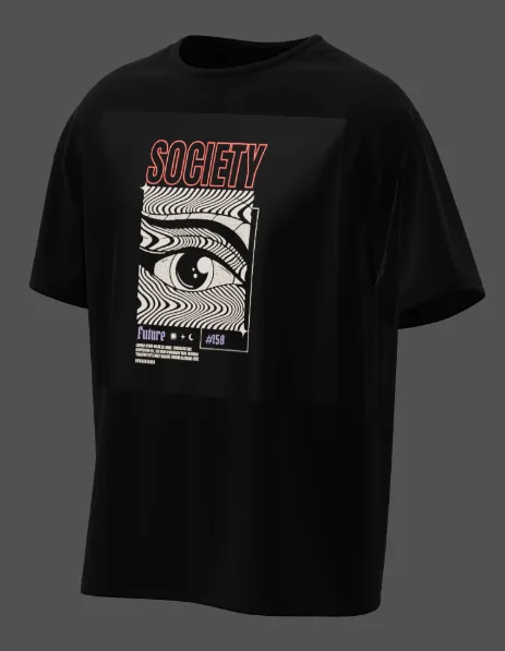 Black oversized T-shirt with a red and white Society graphic